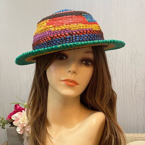 Hand Crafted Accessories - Hand Woven Bohemian Multi Colored Rainbow Pride Hat Spring Summer